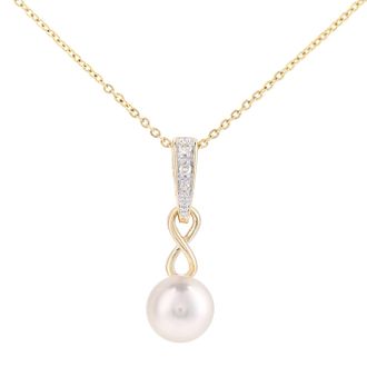 Diamant L'&eacute;ternel Womens 9ct Yellow Gold, 0.02ct Diamonds with White Cultured pearl Pendant - One Size