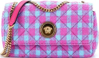 Versace Medusa Icon Chain Flap Bag Quilted Tweed East West