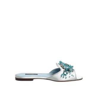Dolce & Gabbana Kralen versierde leren instappers - Dames - Sandalen - Blauw - 35 EU - Leer - Schoenen