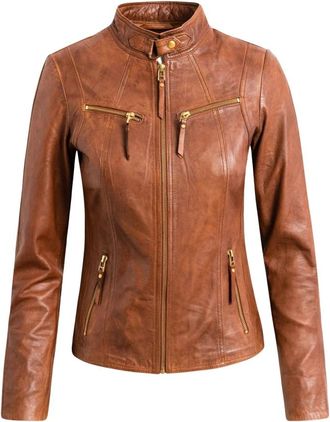 BTF-CPH Klassiek Biker Leren Jasje - Dames - Leren en Su&egrave;de Jassen - Bruin - XL - Leer - Jassen
