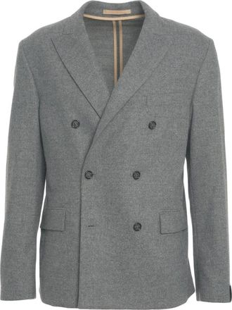 Paolo Pecora Jassen, Heren, Grijs, S, Klassieke Dubbelrij Blazer Grigio