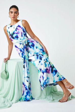 Ariella Abstract Print Twist Drape Ruched Maxi Dress
