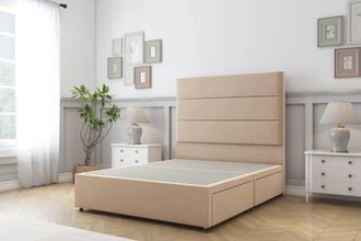 Sloomy Texas Plush Divan Bed Base No Drawers - 26 Headboard in Mustard | Size: Double