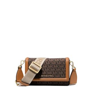 Michael Kors Jet Set Small Logo Print Woven Smartphone Crossbody Bag - female - Michael Kors - Cross Body Bags - Brown - ONE SIZE - Bags