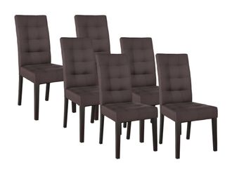 Vente-Unique Conjunto de 6 sillas VILLOSA - Tela marrón y Patas de madera oscura