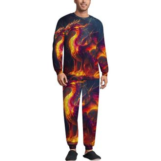 Generic Dragon Vintage Print Mens Pyjama Sets Soft Lounge Set Long Sleeve Sleepwear And PJ Pants