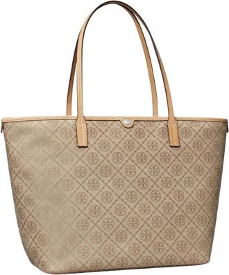 Tory Burch T Monogram Zip Tote - Dames - Shoppers - Bruin - ONE Size - Linnen - Tassen