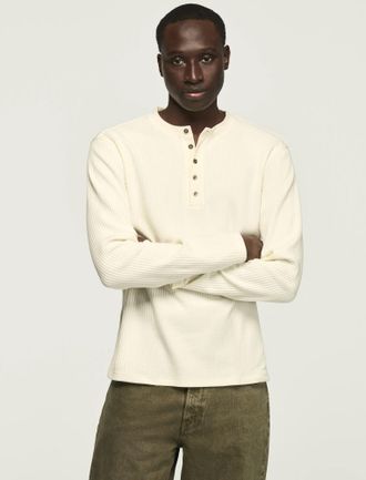 Lucky Brand Mens Long Sleeve Textured French Rib Tee