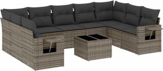 vidaXL Set De Sof&aacute;s De Jard&iacute;n 10 Pzas Con Cojines Rat&aacute;n Sint&eacute;tico Gris Vidaxl