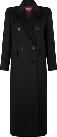 Max Mara Jassen, Dames, Zwart, XL, Wol, Dubbele rij knopen wollen jas