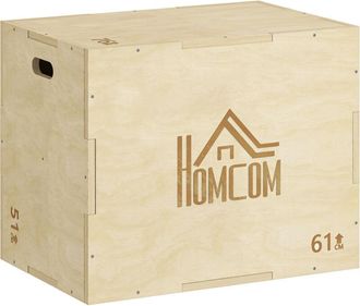 HOMCOM Caja Pliom&eacute;trica De Madera 3 En 1 Caja De Salto Con 2 Mango Hueco Entrenamiento De Fuerza En Casa Oficina Gimnasia Carga 120 Kg 61x51x76 Cm - Homcom