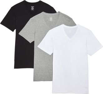 2(x)ist Mens Essential Cotton V-Neck T-Shirt 3-Pack, White/Black/Heather Grey, Medium
