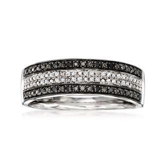 Ross-Simons Black and White Diamond Striped Ring in Sterling Silver