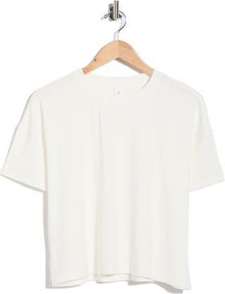Yogalicious Heavenly Ribbed Deluxe Boxy Crop T-Shirt in White Dove at Nordstrom Rack, Size X-Large