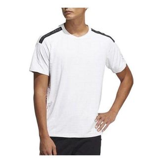 adidas Mens adidas Splicing Casual Sports Round Neck Short Sleeve White T-Shirt HE9942