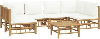 vidaXL Set De Muebles De Jard&iacute;n 7 Piezas Bamb&uacute; Y Cojines Blanco Crema Vidaxl
