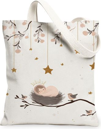 Generic Birds Nest Canvas Tote Bags, Floral Pattern Reusable Grocery Bags, Winter Vintage Lightweight Washable Shoulder Strap, White, 13x15 Inch