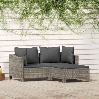 vidaXL Set De Muebles De Jard&iacute;n 3 Pzas Y Cojines Rat&aacute;n Sint&eacute;tico Gris Vidaxl