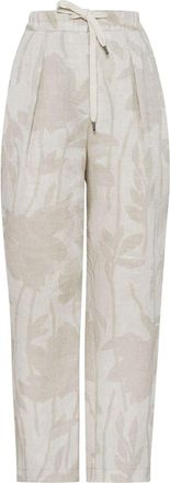 Brunello Cucinelli floral-jacquard linen tapered trousers - women - Linen/Flax - 36 - Neutrals