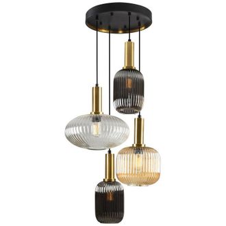 Schuller Schuller - Norma 4 Light Cluster Pendant Ceiling Light Black, Brass, 3 Crystal Tones, E27
