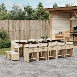 vidaXL Set Comedor De Jard&iacute;n Con Cojines 15 Pzas Rat&aacute;n Sint&eacute;tico Beige Vidaxl