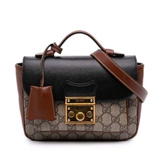 Gucci Pre-owned Gucci Mini GG Supreme and Calfskin Padlock Flap Pocket Satchel Ladies YM3UC7I0LTTNYUJD