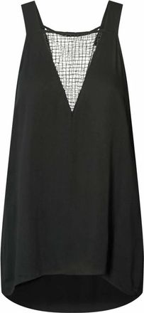 Rabens Saloner Zwarte Mouwloze Top met V-Hals en Netpanel - Dames - Tops zonder mouwen - Zwart - S - Tops