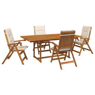 vidaXL Conjunto De Comedor Exterior Con Parasol 6 Uds. Blanco Crema Vidaxl