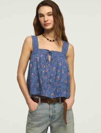 Lucky Brand Womens Print Embroidered Swing Tank