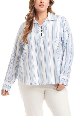 Karen Kane Stripe Linen Blend Lace-Up Popover Shirt at Nordstrom, Size 3 X