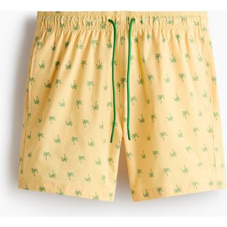 H&M Seersucker Swim Shorts in Light Yellow/palm Trees at Nordstrom, Size X-Large