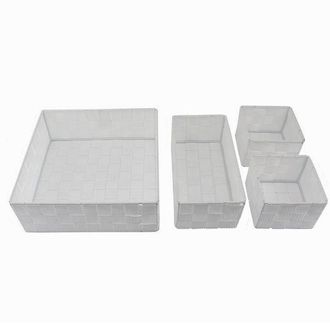 Trade Shop Trade Shop - Set 4 Pezzi Contenitori Bianco Scatola In Tessuto Organizer Porta Oggetti 79061