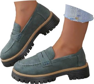 Generic Mary Janes Shoes Womens Pumps Women Chunky Platform Boat Shoes Loafers Low Shoes Round Toe Flats Flat Mouth Casual Shoes Thick Sole Shoes Non-Slip Sum