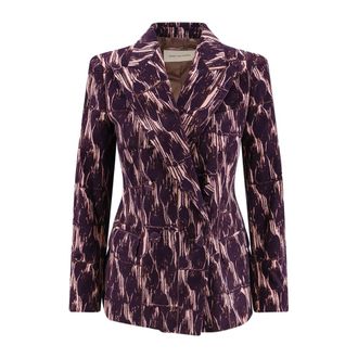 Dries Van Noten Blazers, female, Purple, Size: 2XS Purple Double-Breasted Cotton Blazer