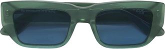 Retro Superfuture Handgemaakte Salie Groene Zonnebril met Blauwe Lenzen - unisex - Zonnebrillen - Groen - ONE Size - Accessoires