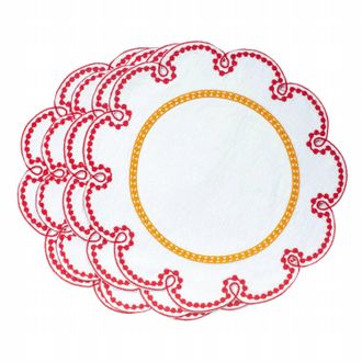 Misette Fete Linen Embroidered Placemats - Set Of 4 In Amber/red