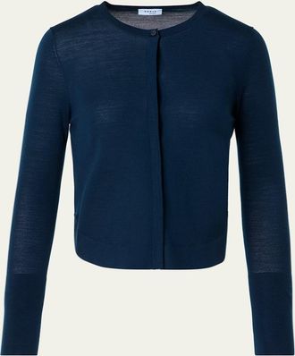 Akris Merino Wool Knit Curved Crewneck Cardigan