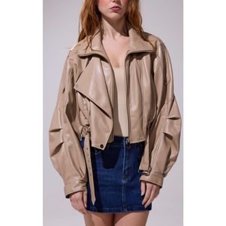 Azalea Wang Papoose Butter Leather Jacket in Beige at Nordstrom, Size X-Large