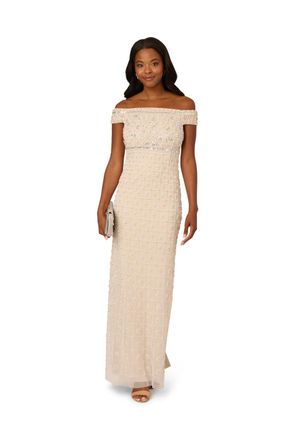 Adrianna Papell Womens Bead Pearl Column Dress - Ivory - Size 12 UK