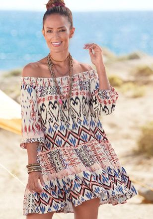 Lascana Womens Printed Off Shoulder Dress