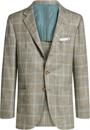 Kiton Silk Katoen Kasjmier Geruite Single-Breasted Jas - Heren - Blazers - Groen - 3XL - Katoen - Jassen