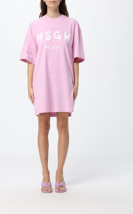 Msgm Mini abito T-shirt in cotone con logo a contrasto e spalle scese