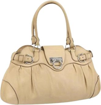 Ferragamo Pre-owned Handbags, female, Beige, Size: ONE SIZE Pre-owned Leather Handbag