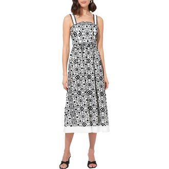 Adelyn Rae Cyrus Floral Embroidered Cotton Fit & Flare Dress in Ivory/Black at Nordstrom Rack, Size X-Large