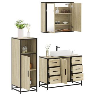 Berkfield Home 3 Piece Bathroom Furniture Set Sonoma Oak Engineered Wood in Brown