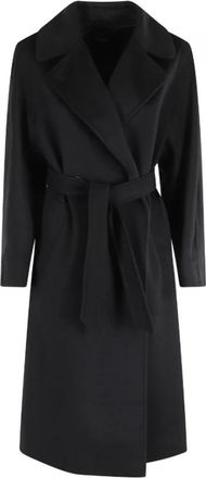 Max Mara Zwarte getailleerde midi-jas met riem - Dames - Jas met riem - Zwart - 3XS - Leer - Jassen