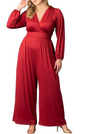 Kiyonna Brigitte Long Sleeve Jumpsuit in Cherry Red at Nordstrom, Size 0X