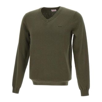 Sun 68 V-neck Knitwear, male, Green, Size: 2XL Sweater Basic Crew Neck
