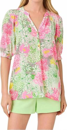 Lilly Pulitzer Elsa Short Sleeve Silk Top In Resort White Mum Patch