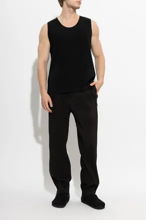 Homme Pliss&eacute; Issey Miyake Pleated Trousers With Zippers In The Legs, Mens, Black